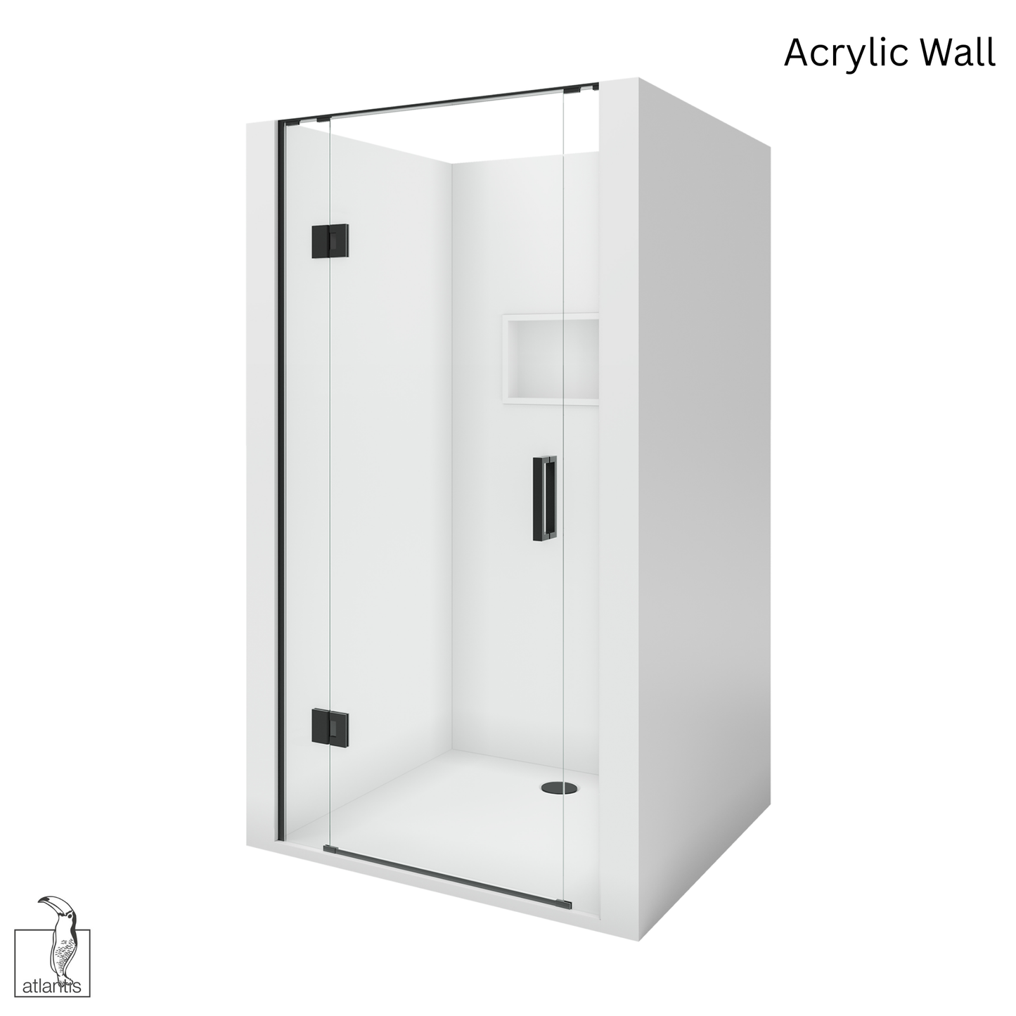 Scenic 3-Sided Hinged Shower 900mm x 900mm - Matte Black