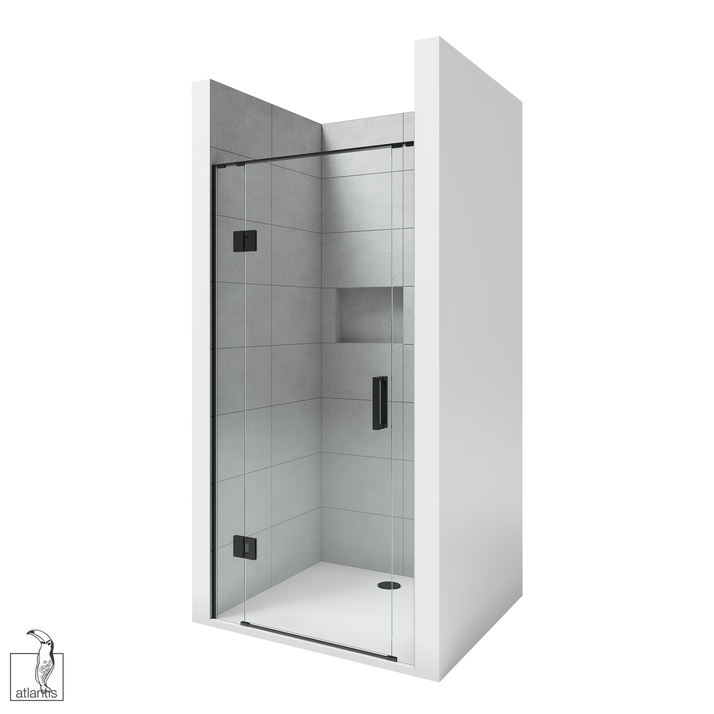 Scenic 3-Sided Hinged Tiled Shower 900mm x 900mm - Matte Black