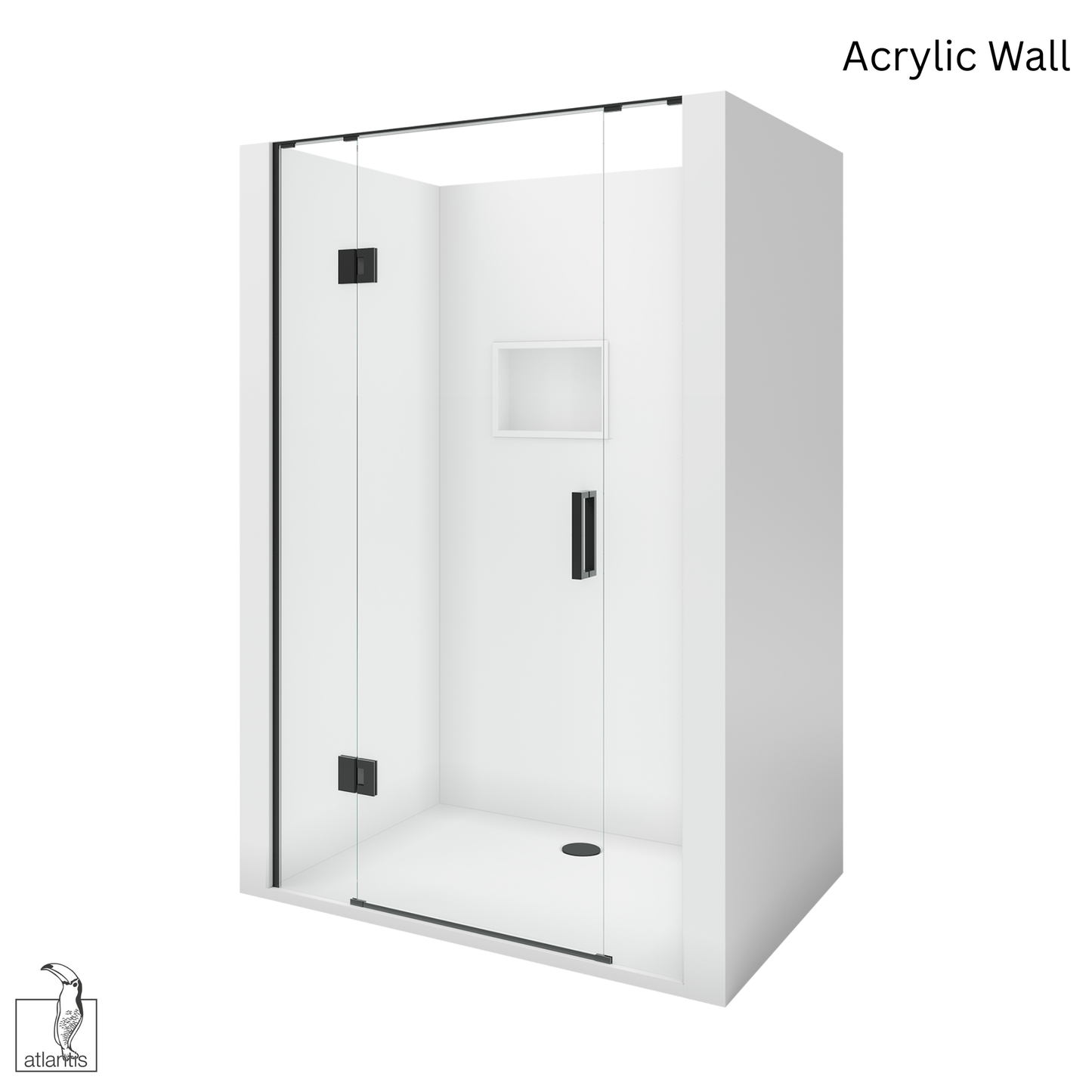 Scenic 3-Sided Hinged Shower 1200mm x 900mm - Matte Black