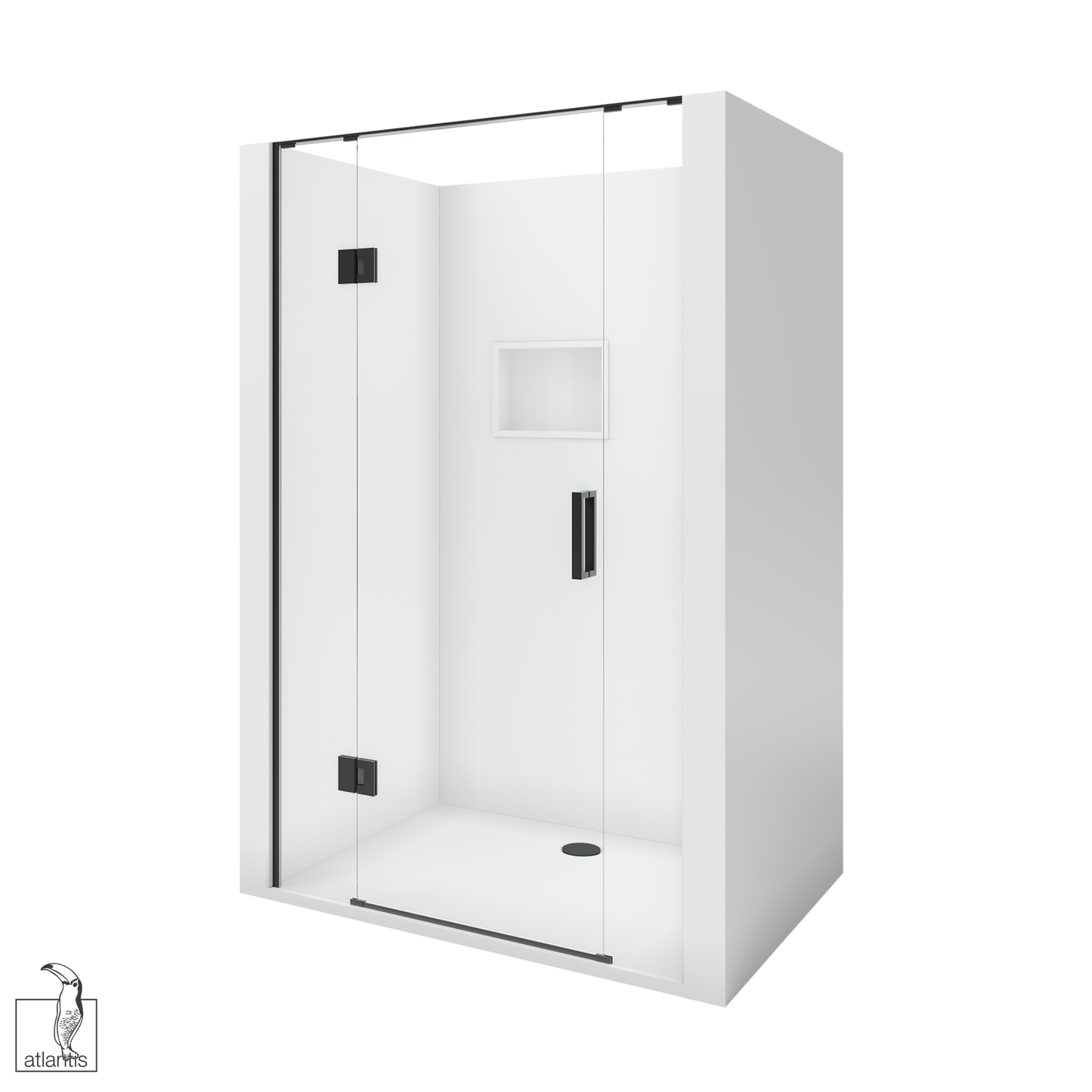 Scenic 3-Sided Hinged Shower 1200mm x 900mm - Matte Black