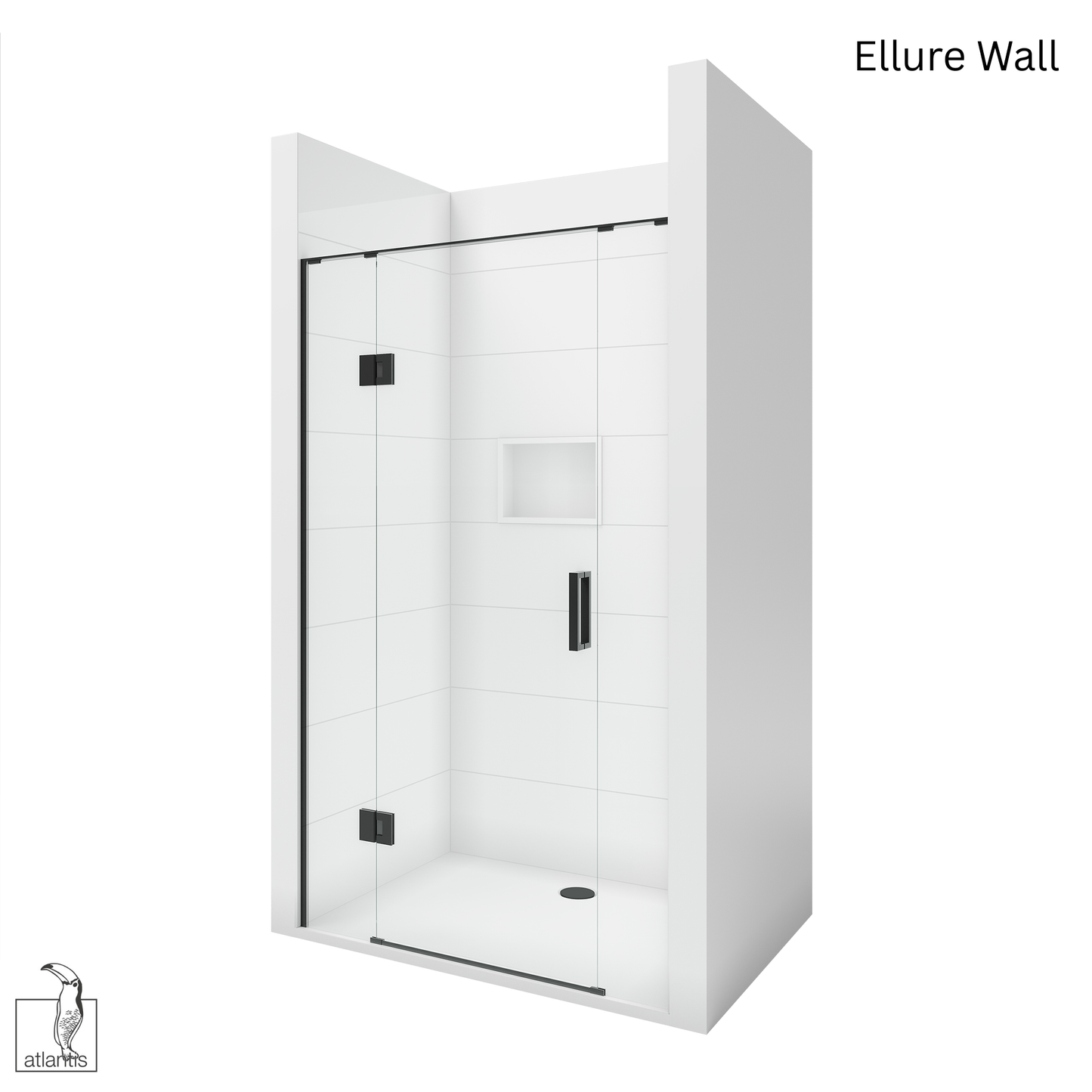 Scenic 3-Sided Hinged Shower 1200mm x 900mm - Matte Black