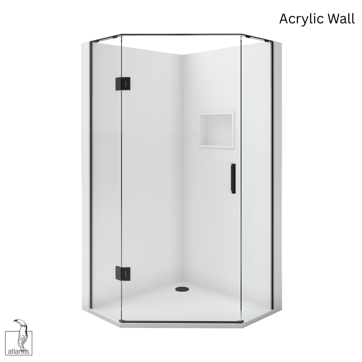 Scenic Angled Hinged Shower 1000mm x 1000mm - Matte Black