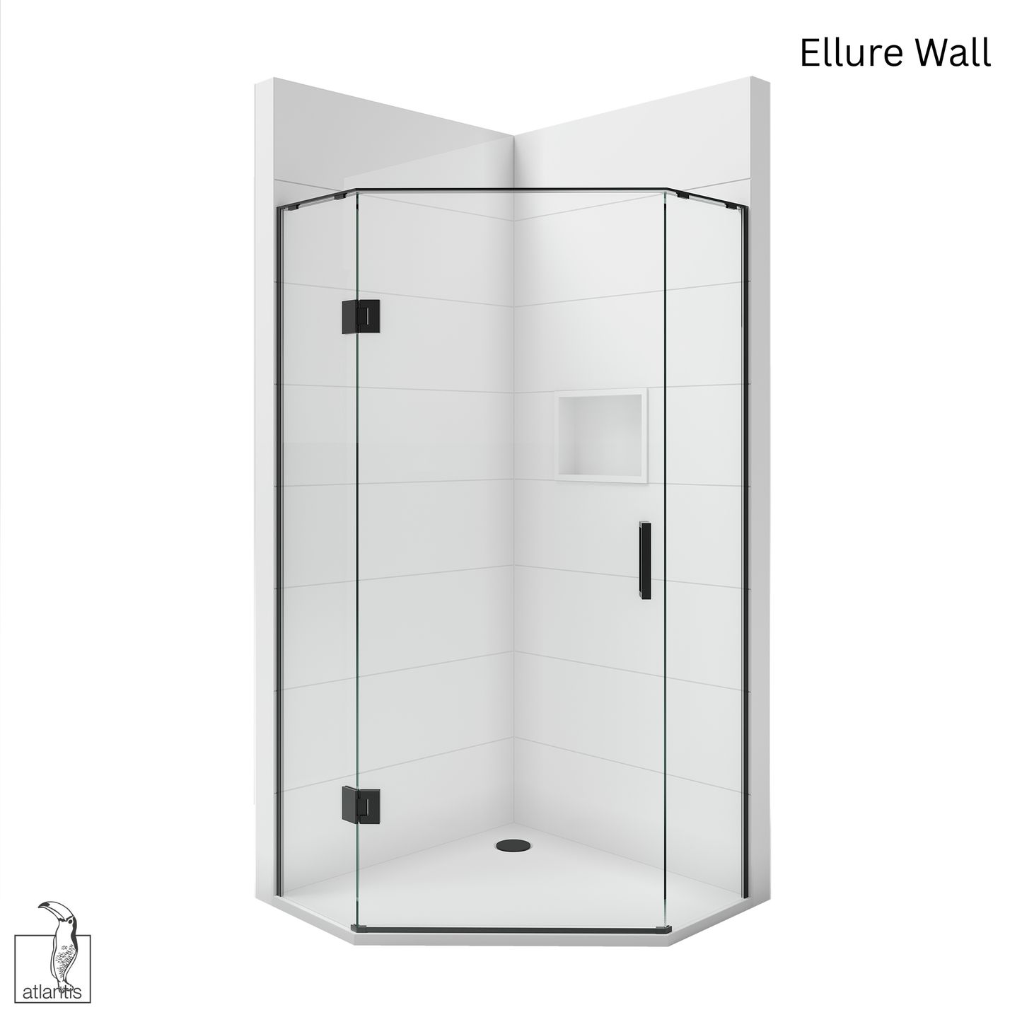 Scenic Angled Hinged Shower 1000mm x 1000mm - Matte Black