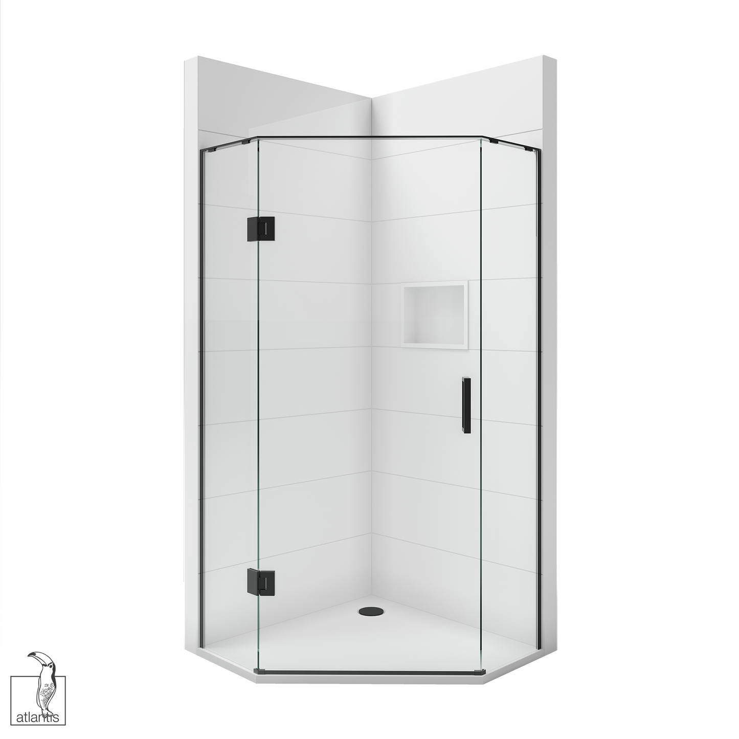 Scenic Angled Hinged Shower 1000mm x 1000mm - Matte Black