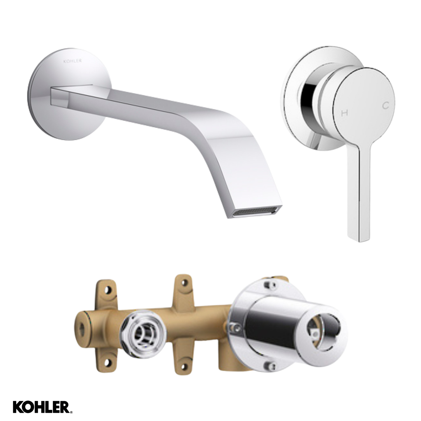 Components Wall Mount Ribbon Basin Spout & Single Handle Lever - 3 Colour Options