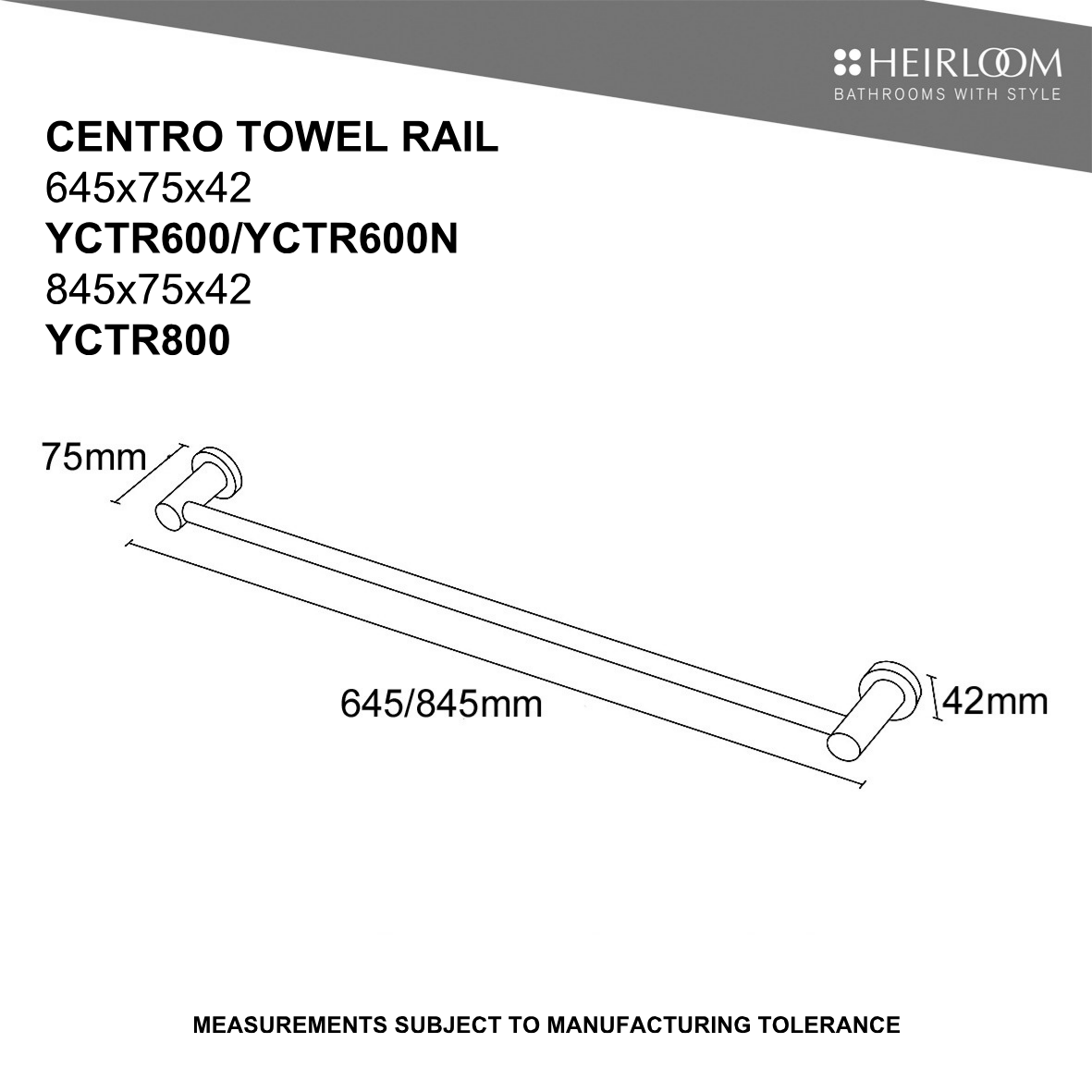 Centro Single Towel Rail 600mm - 2 Colour Options
