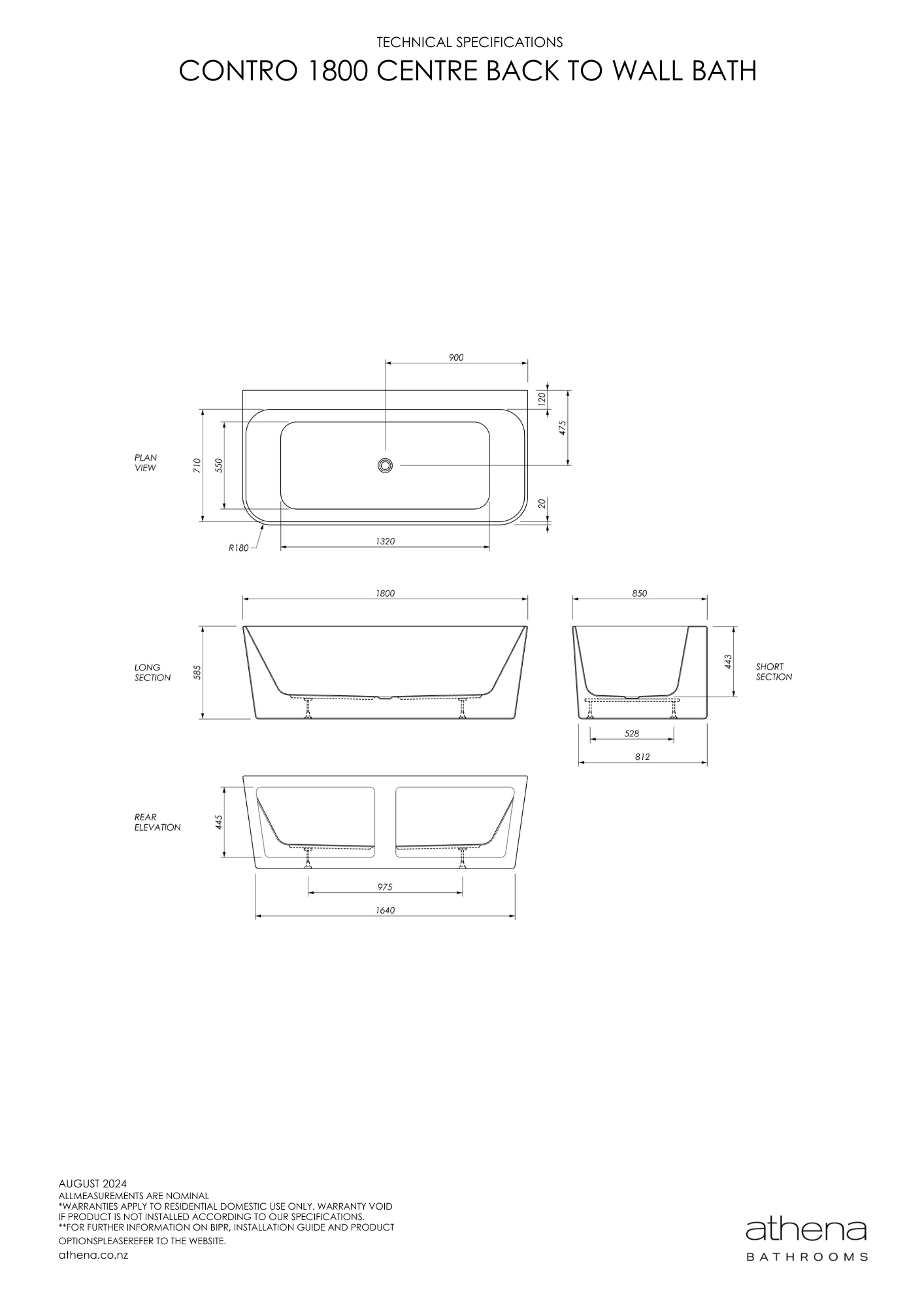 Contro Back To Wall Bath - 2 Size Options