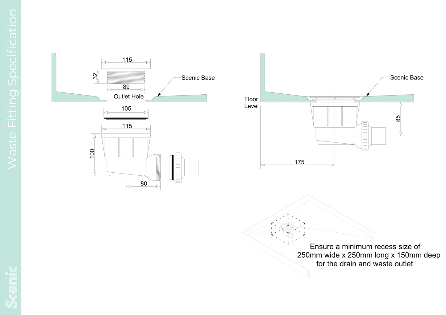 Scenic Angled Hinged Shower 1000mm x 1000mm - Matte Black