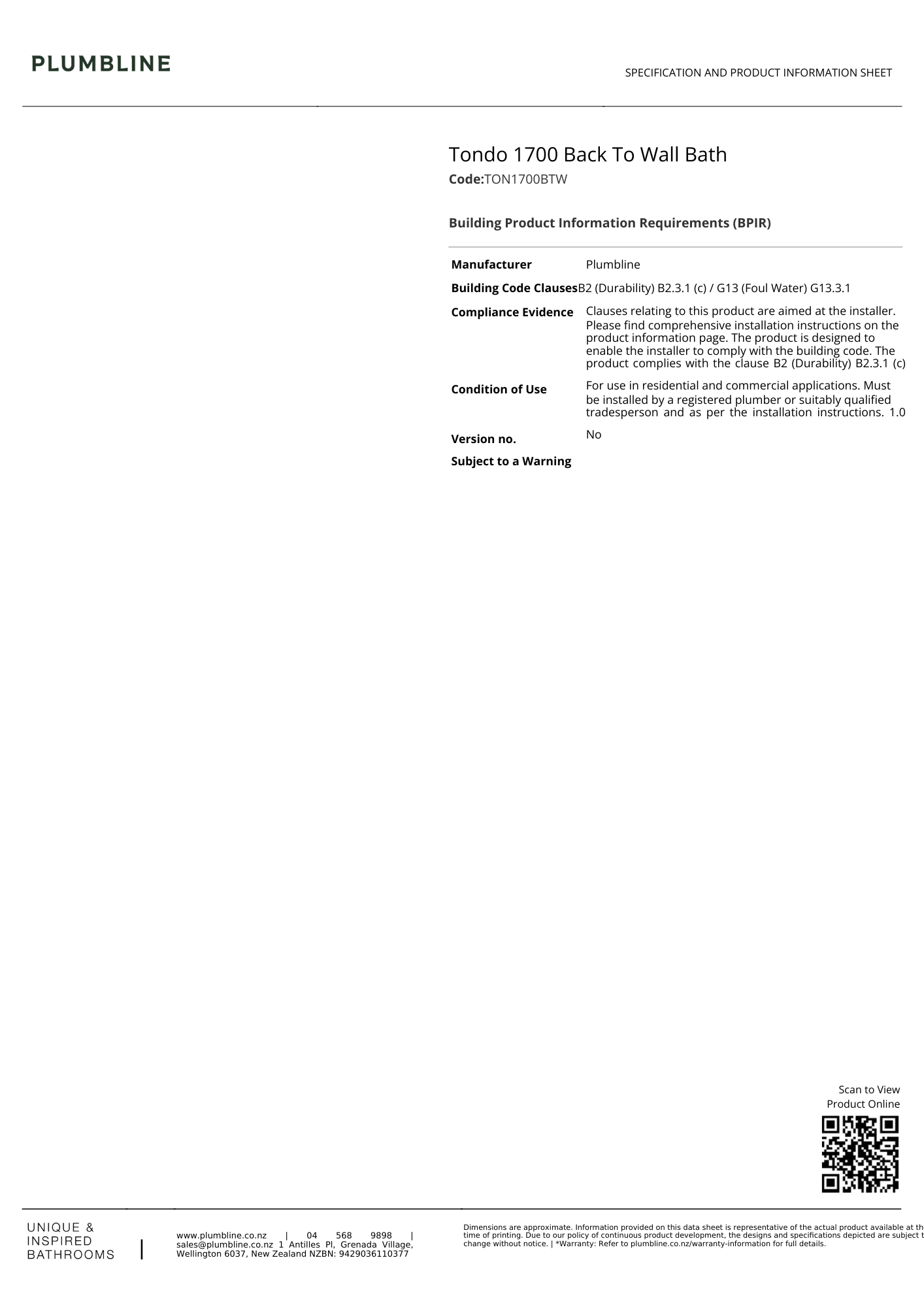 Tondo Back To Wall Bath - 3 Size Options