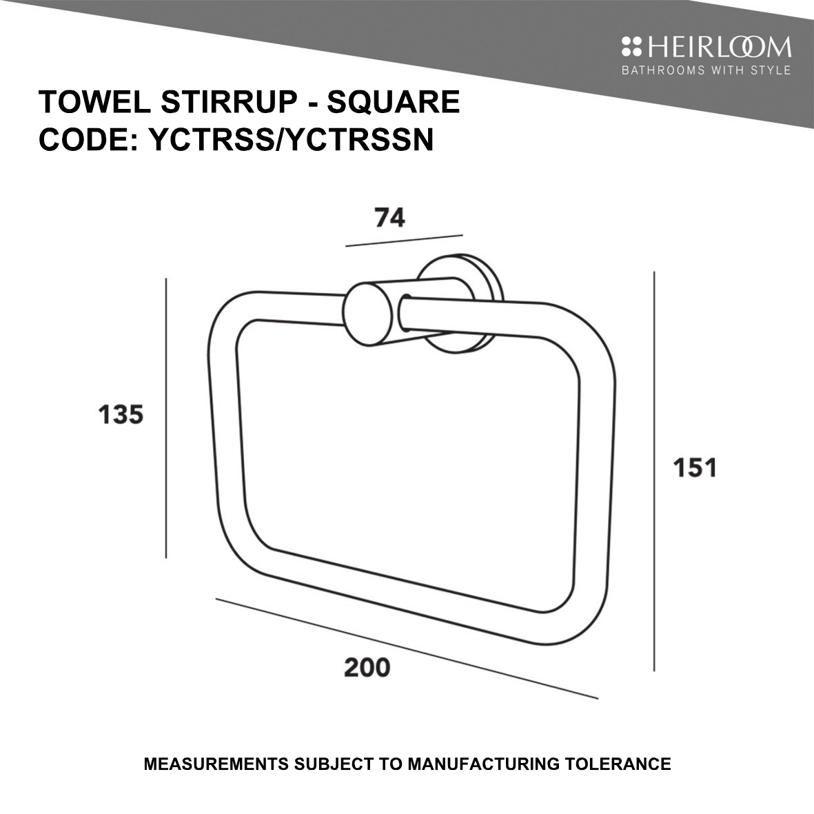 Centro Square Towel Stirrup - 2 Colour Options