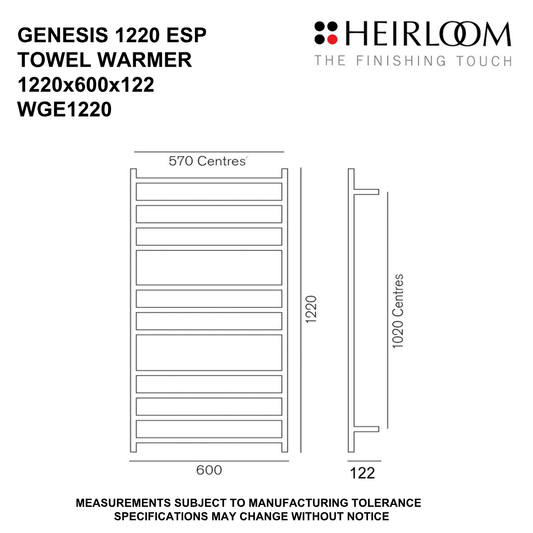 Genesis Energy Saver Pulse (ESP) Towel Warmer Chrome - 4 Size Options