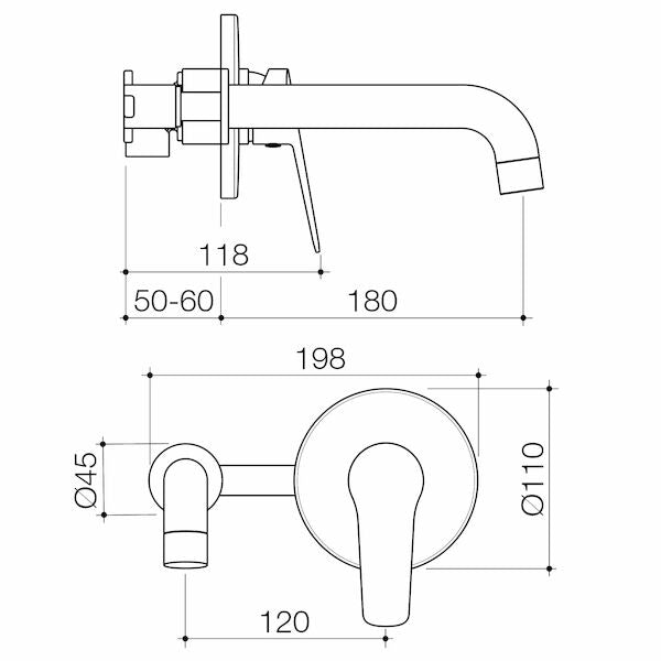 Basis R4 Wall Basin/Bath Mixer 180mm - Brushed Nickel