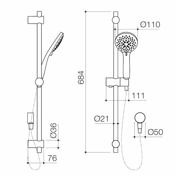 Basis Round Rail Shower (4 Star) - Chrome