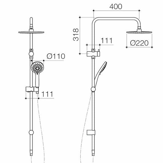 Basis Round Rail Shower with Overhead - Brushed Nickel