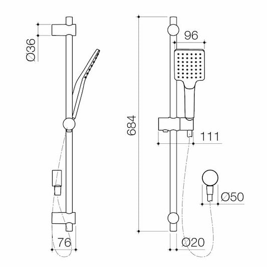 Basis Square Rail Shower - Chrome
