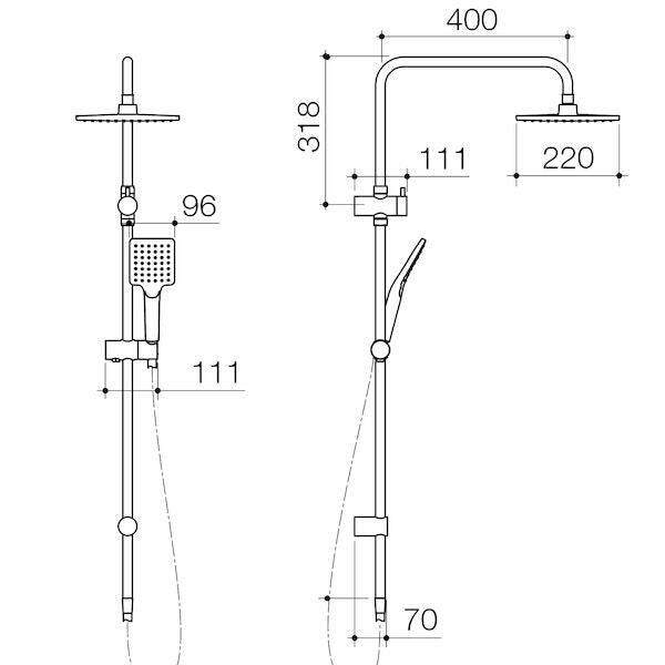 Basis Square Rail Shower with Overhead - Brushed Nickel
