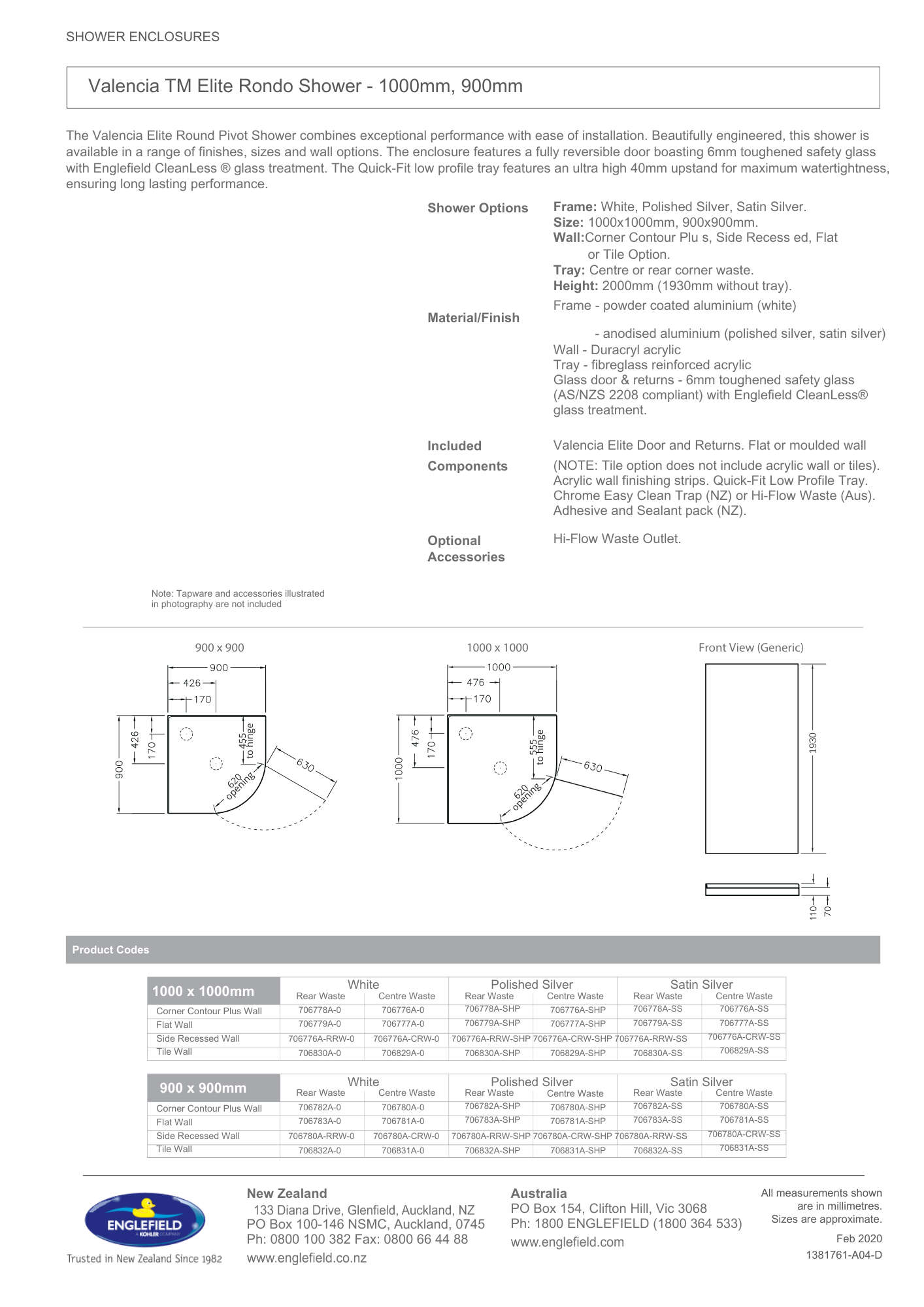 Valencia Elite Rondo Shower 900mm x 900mm - White