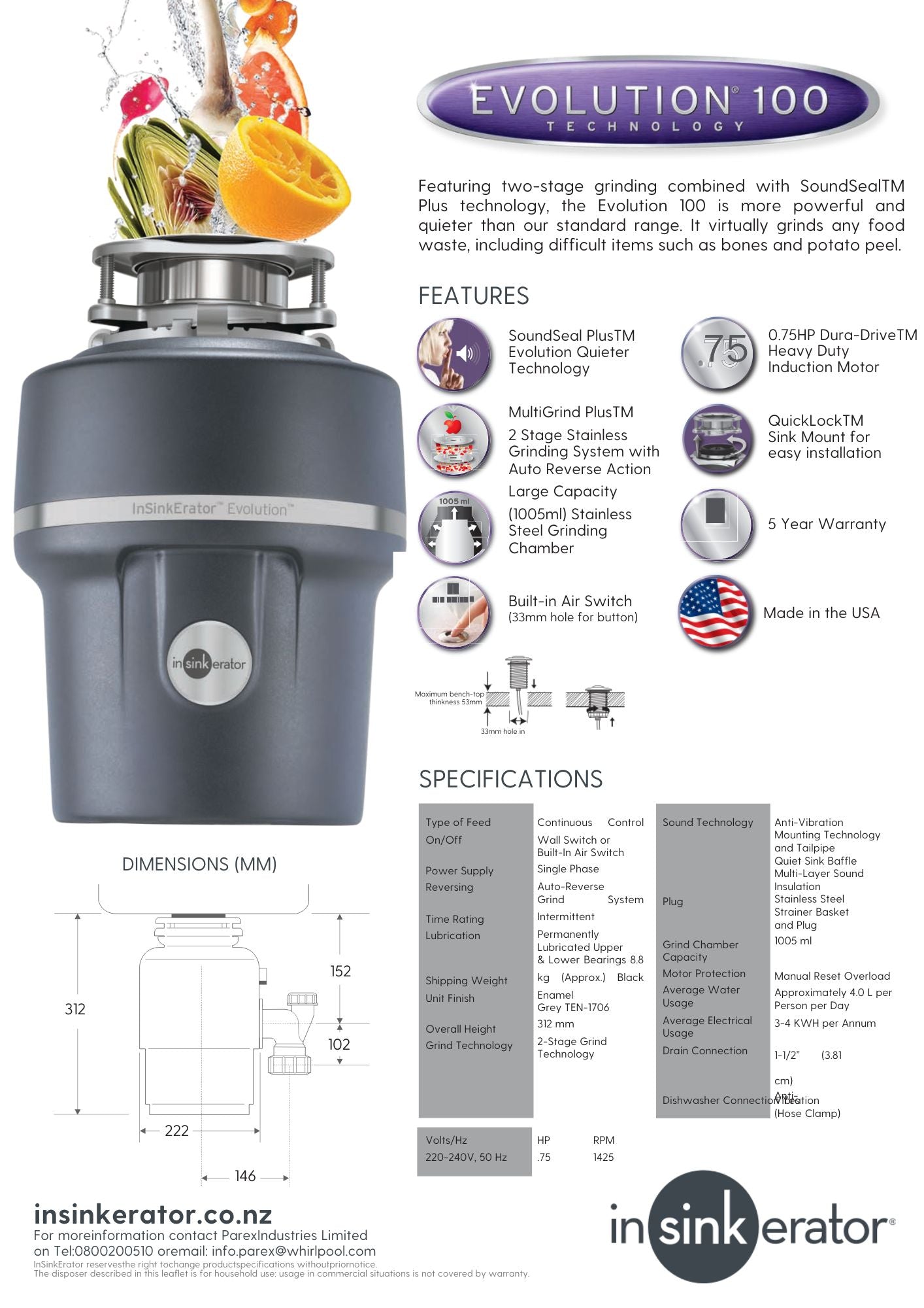 Insinkerator Evolution 100 Food Waste Disposer