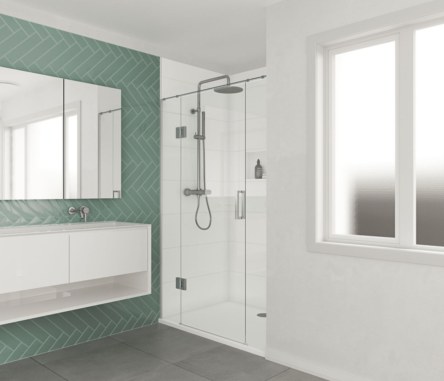 Scenic 3-Sided Hinged Tiled Shower 900mm x 900mm - Matte Black