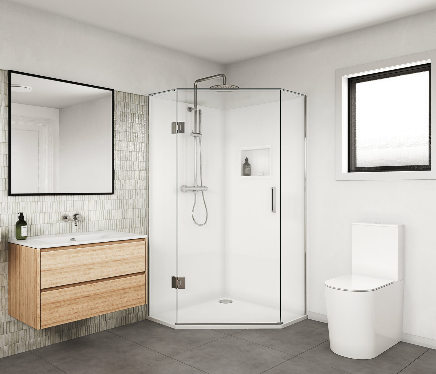 Scenic Angled Hinged Shower 1000mm x 1000mm - Matte Black