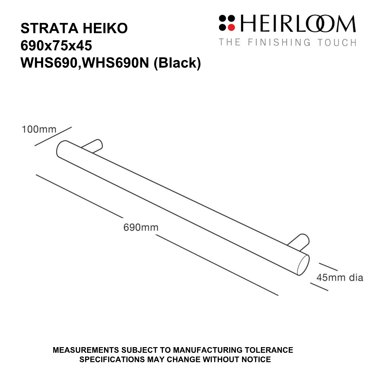 Strata Heiko Single Bar Towel Warmer 690mm - 2 Colour Options