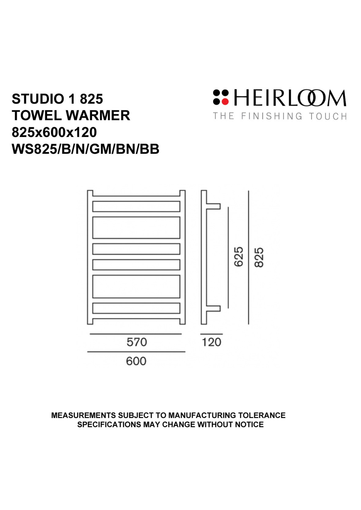 Studio 1 Towel Warmer 825mm - 6 Colour Options