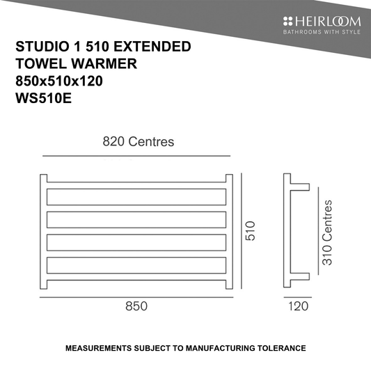 Studio 1 Extended Energy Saver Pulse (ESP) Towel Warmer 510mm - Chrome
