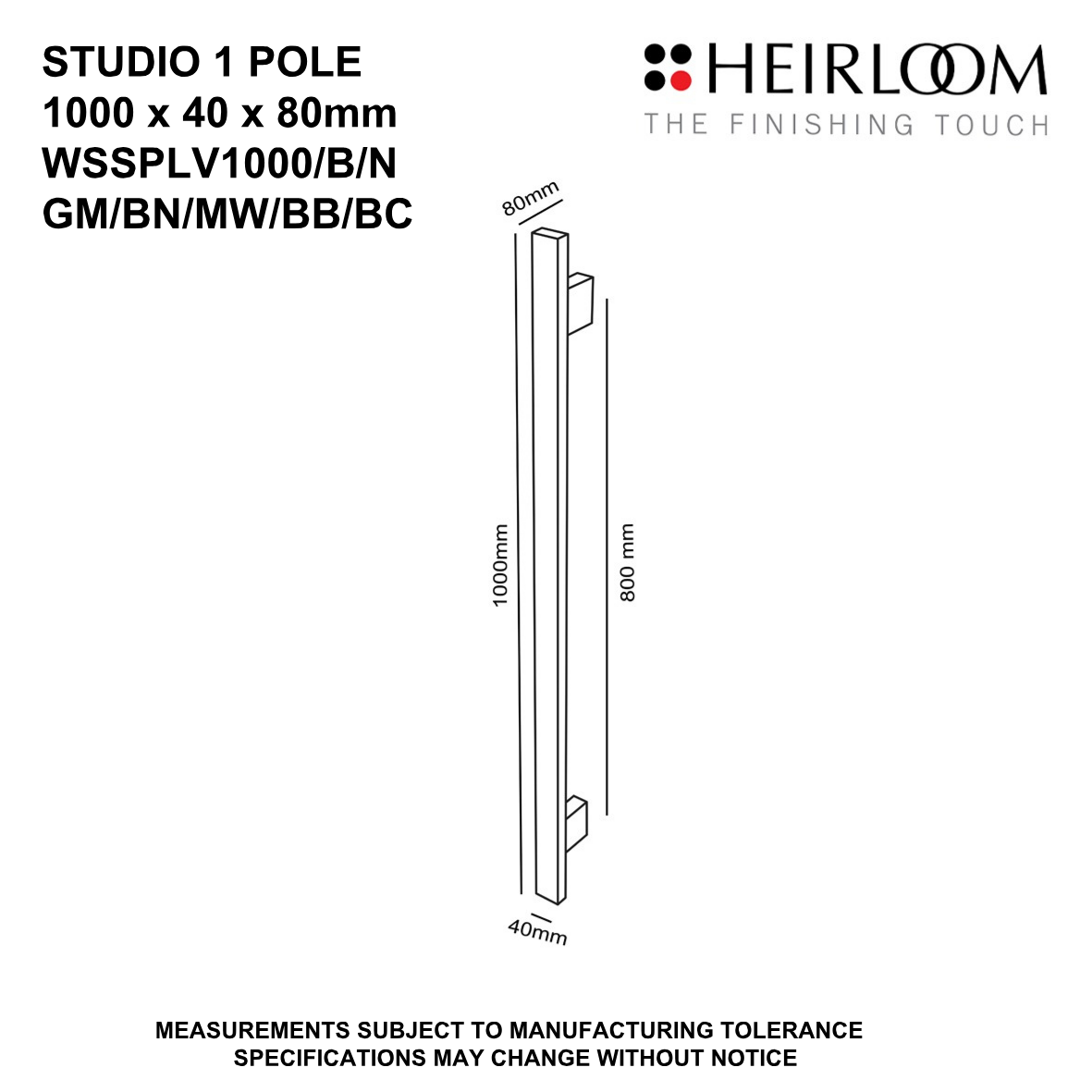 Studio 1 Pole Towel Warmer 1000mm - 8 Colour Options