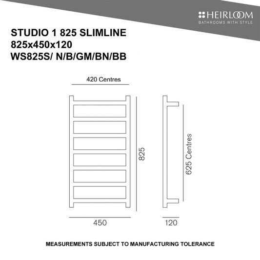 Studio 1 Slimline Energy Saver Pulse (ESP) Towel Warmer 825mm - Chrome