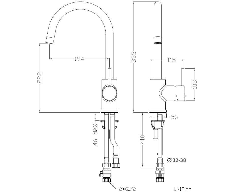Uno Gooseneck Kitchen Mixer - Brushed Nickel