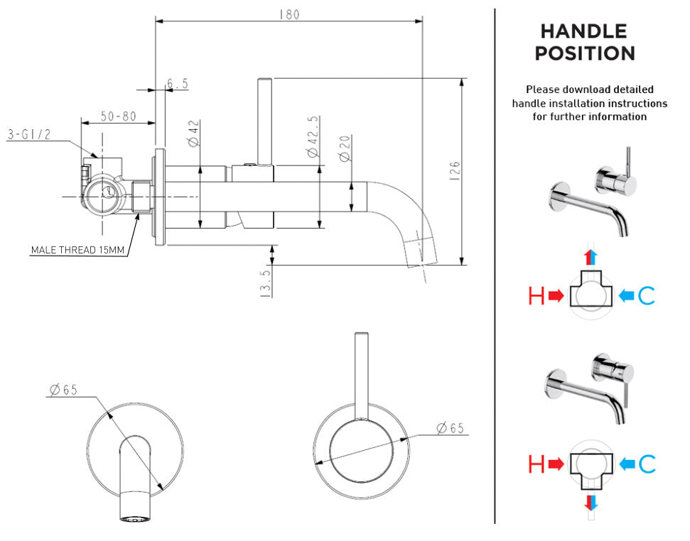 Uno Wall Mounted Basin/Bath Mixer - 5 Colour Options