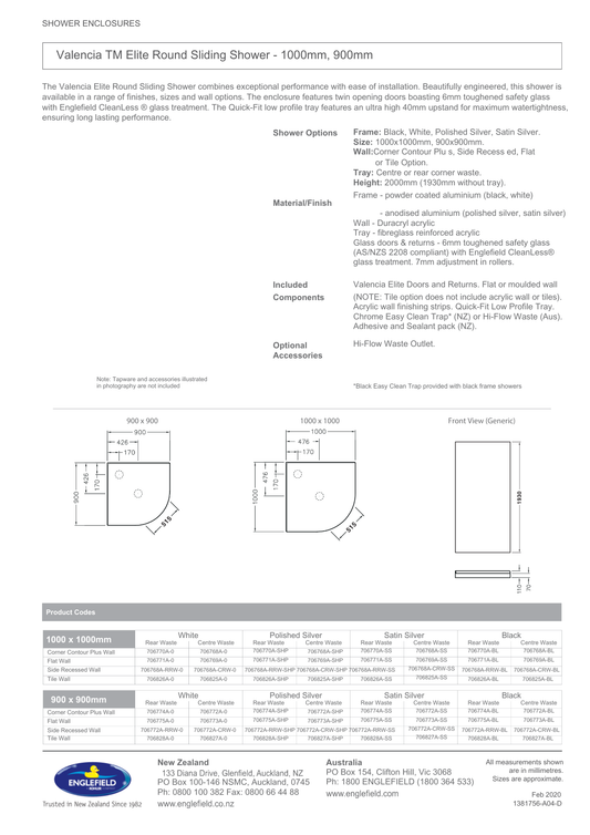 Valencia Elite Round Sliding Shower 900mm x 900mm - White