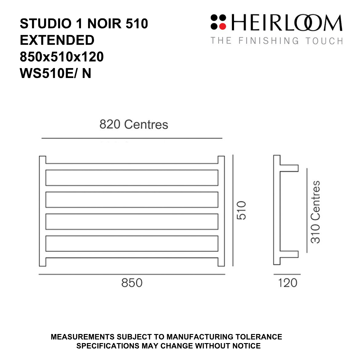 Studio 1 Extended Towel Warmer 510mm - 2 Colour Options