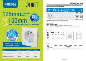 MANROSE QUIET AXIAL WALL OR CEILING FAN WITH HUMIDITY CONTROL - 2 SIZES AVAILABLE