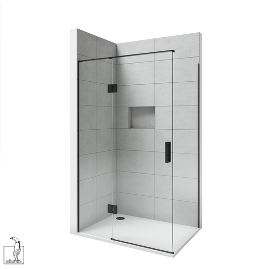 Scenic 2-Sided Hinged Tiled Shower 1200mm x 900mm Left Hand - Matte Black