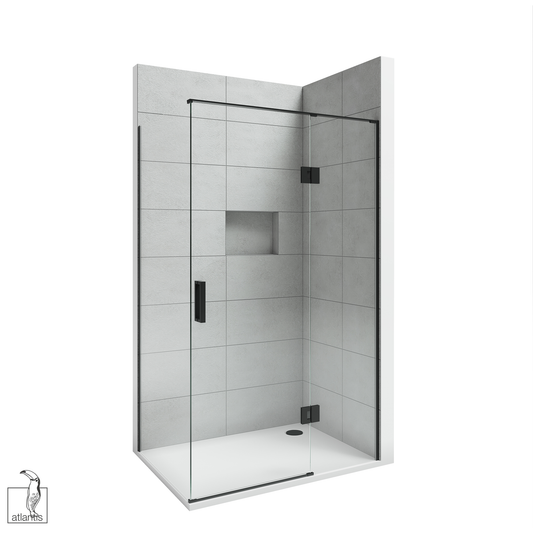 Scenic 2-Sided Hinged Tiled Shower 1200mm x 900mm Right Hand - Matte Black