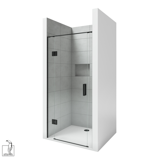 Scenic 3-Sided Hinged Tiled Shower 1000mm x 1000mm - Matte Black