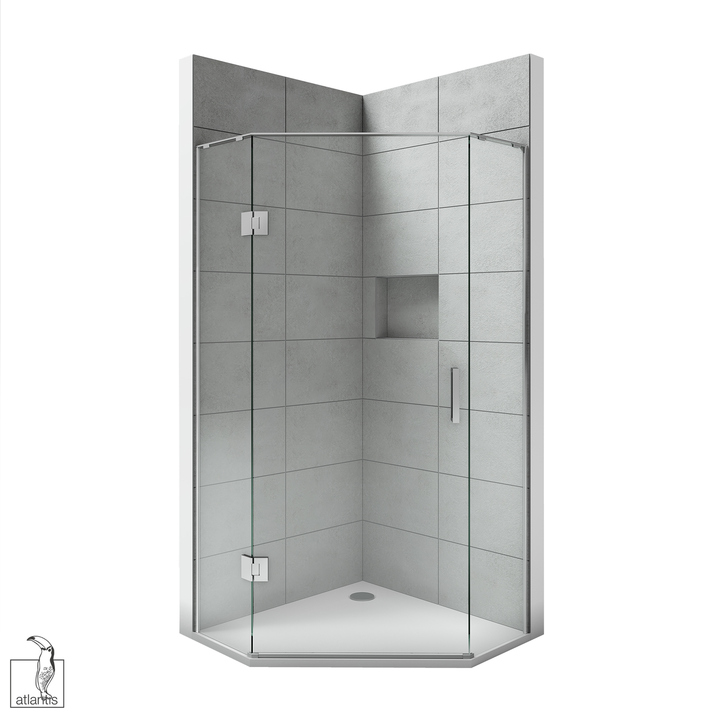 Scenic Angled Hinged Tiled Shower 900mm x 900mm - Chrome