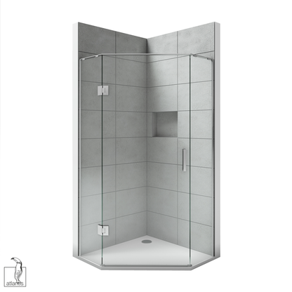 Scenic Angled Hinged Tiled Shower 900mm x 900mm - Chrome