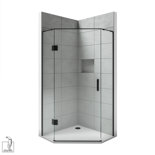 Scenic Angled Hinged Tiled Shower 1000mm x 1000mm - Matte Black