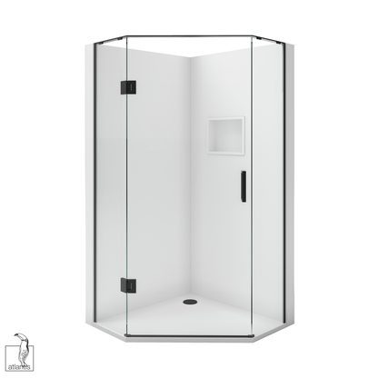 Scenic Angled Hinged Shower 900mm x 900mm - Matte Black