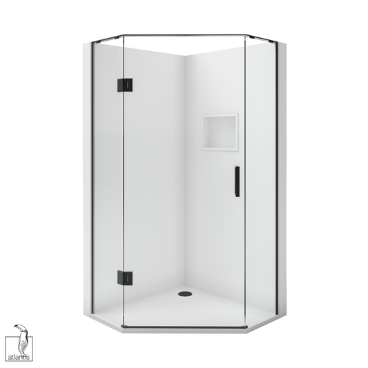 Scenic Angled Hinged Shower 900mm x 900mm - Matte Black
