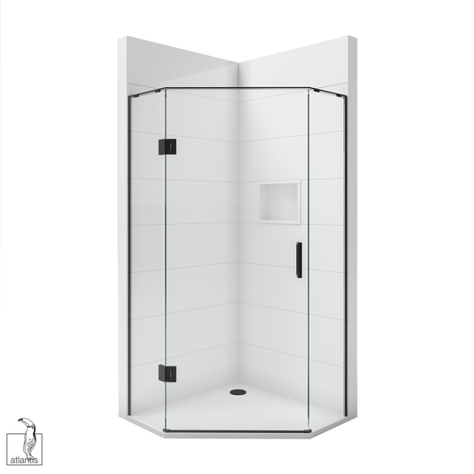 Scenic Angled Hinged Shower 1000mm x 1000mm - Matte Black