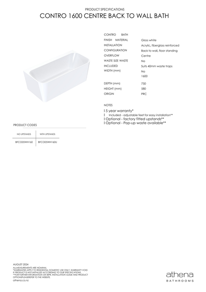 Contro Back To Wall Bath - 2 Size Options