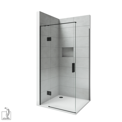 Scenic 2-Sided Hinged Tiled Shower 1000mm x 1000mm - Matte Black