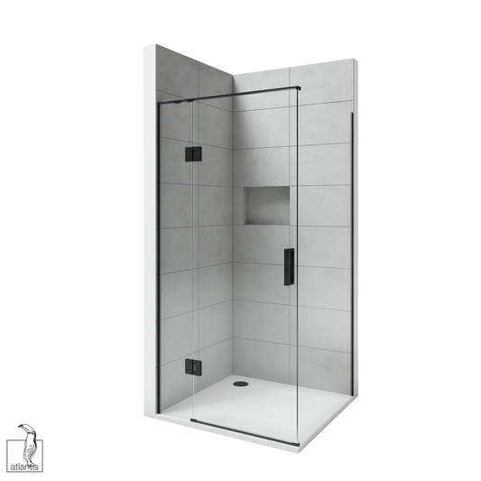 Scenic 2-Sided Hinged Tiled Shower 1000mm x 1000mm - Matte Black