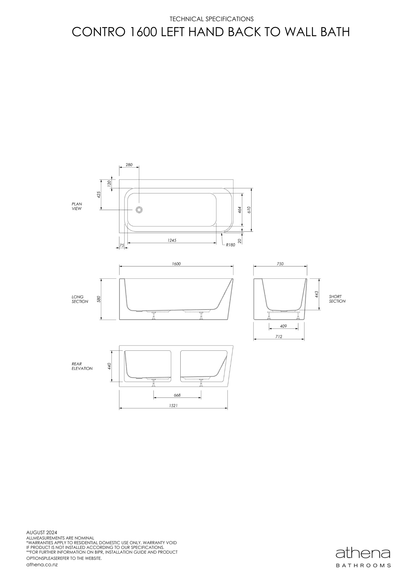Contro Back To Wall Bath (Left Hand) 1600mm