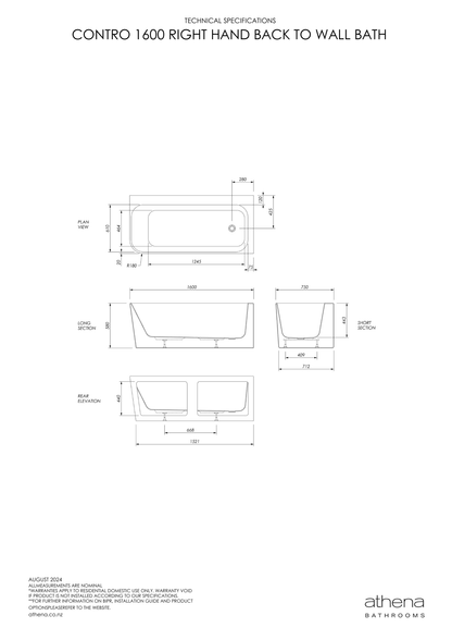 Contro Back To Wall Bath (Right Hand) 1600mm