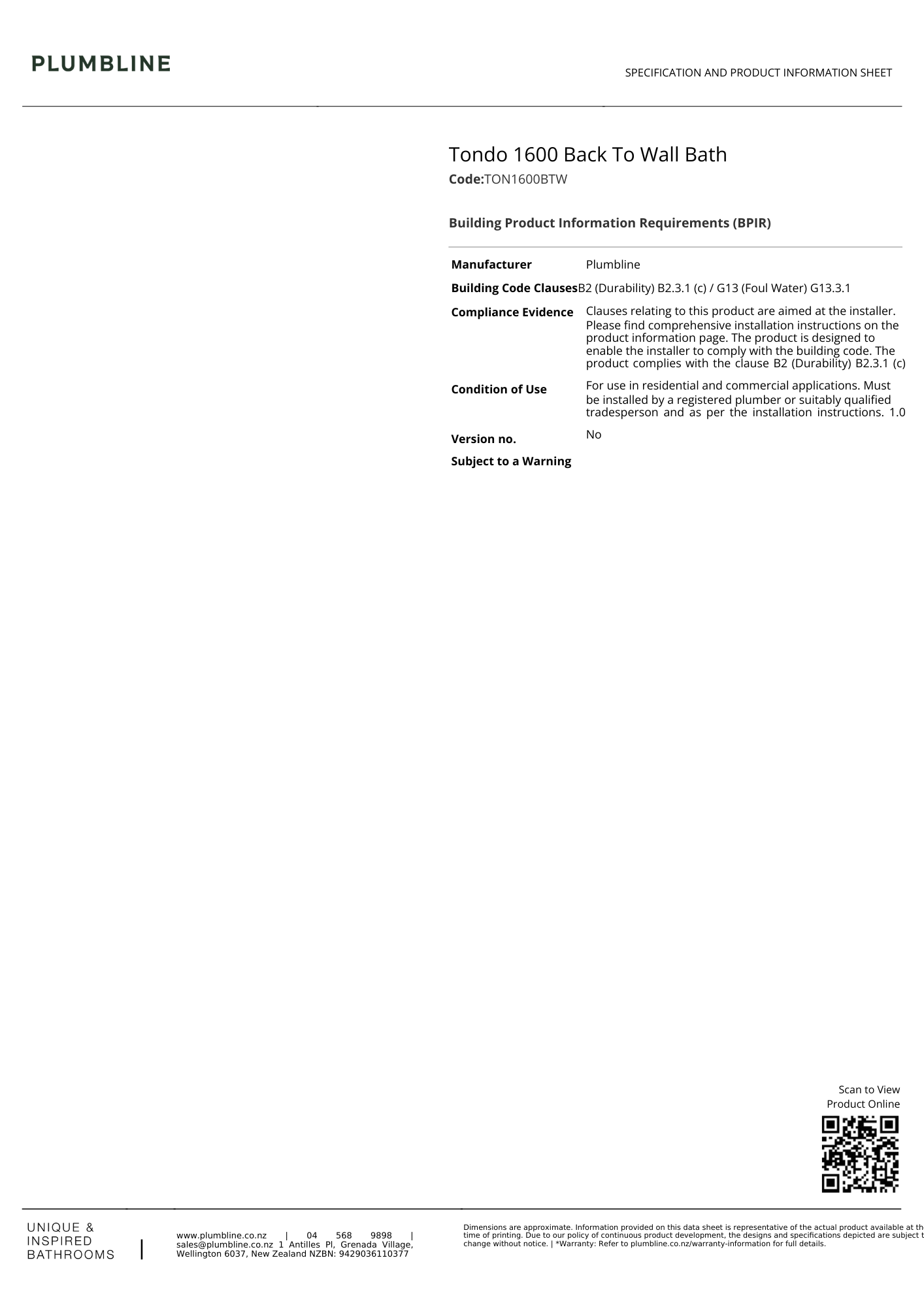 Tondo Back To Wall Bath - 3 Size Options