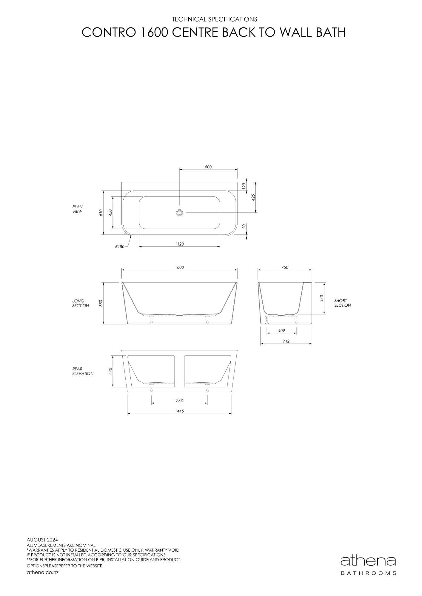 Contro Back To Wall Bath - 2 Size Options